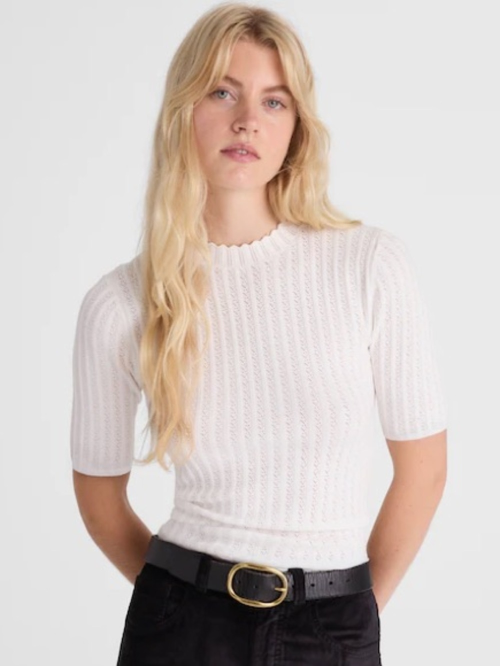 Madewell Pointelle-Stitch Mockneck Sweater Tee Sz. M